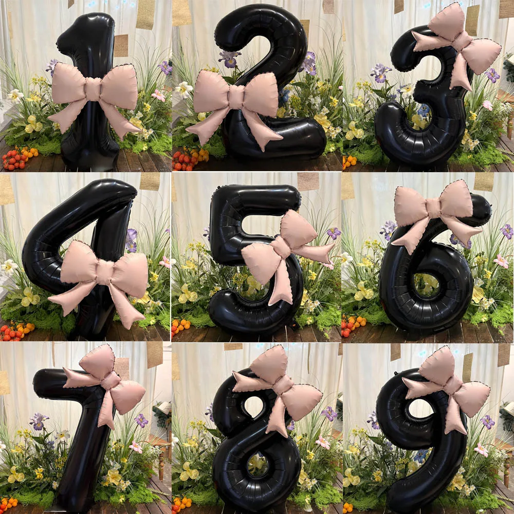 2 قطعة 40 بوصة الأسود Bowknot الرقمية احباط بالونات لفتاة الكبار حفلة عيد ميلاد الزفاف الذكرى الديكور غرفة تخطيط الهدايا