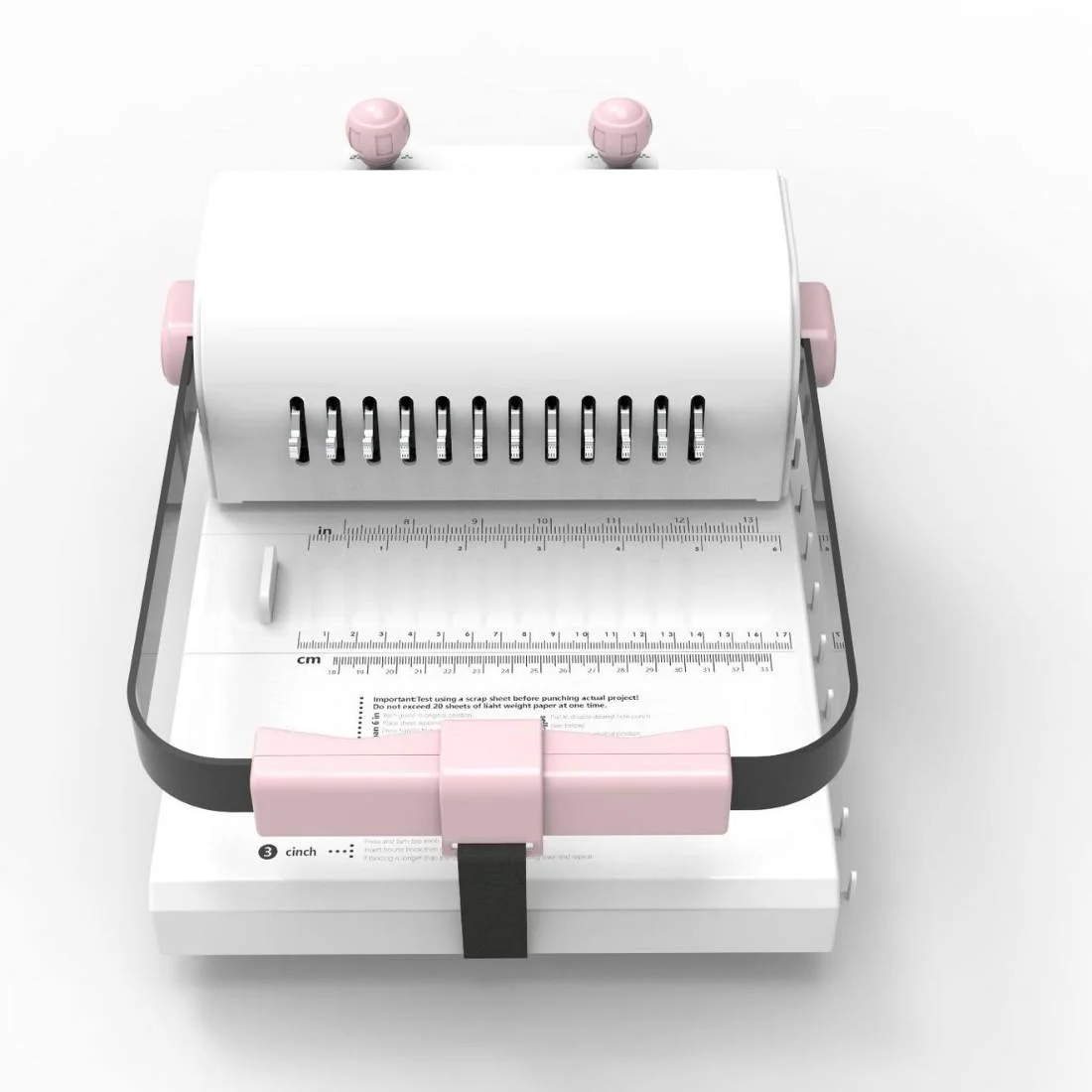 

White & Pink Iron 12-hole Mini Ring Binder Hole Puncher Multi-functional Binding and Punching Machine 297MM
