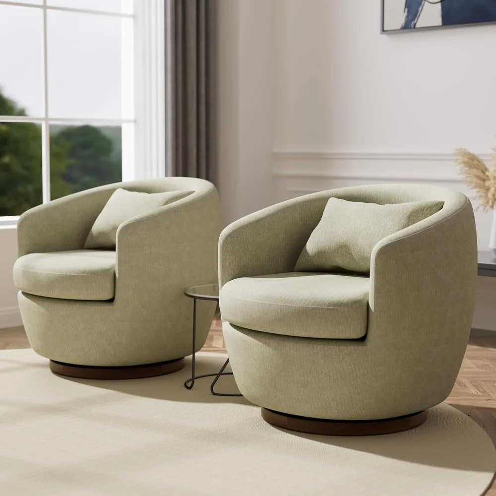 Barrel Swivel Chair Set of 2, Swivel Accent Chair Reading Chair, Modern Fabric Upholstered 360 Degree Swivel Accent Corner