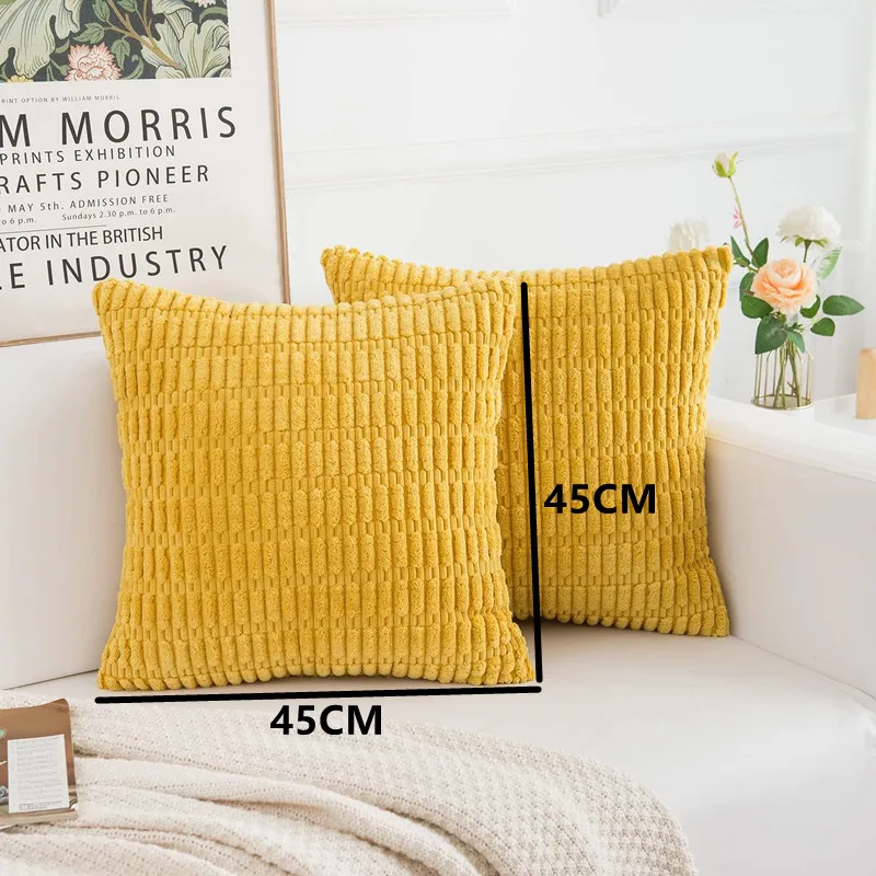 45x45cm Corduroy Throw Pillow Covers Soft Striped Square Cushion Covers Spring Pillowcases for Couch Sofa Bedroom Chair JAF062