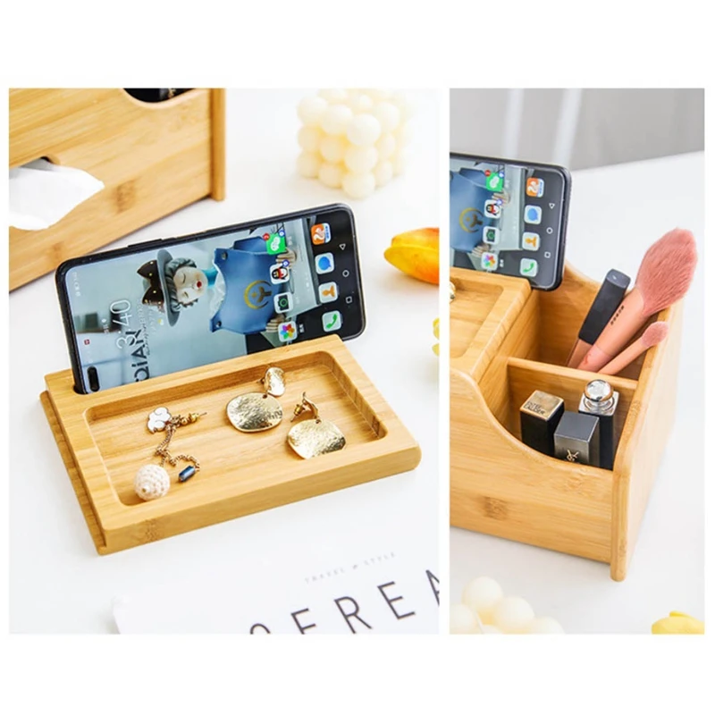 Coffee Table Remote Control Holder Collection Cosmetics Receipt Inclusion Organizer Storage Bamboo Wooden Box Racks,L Durable