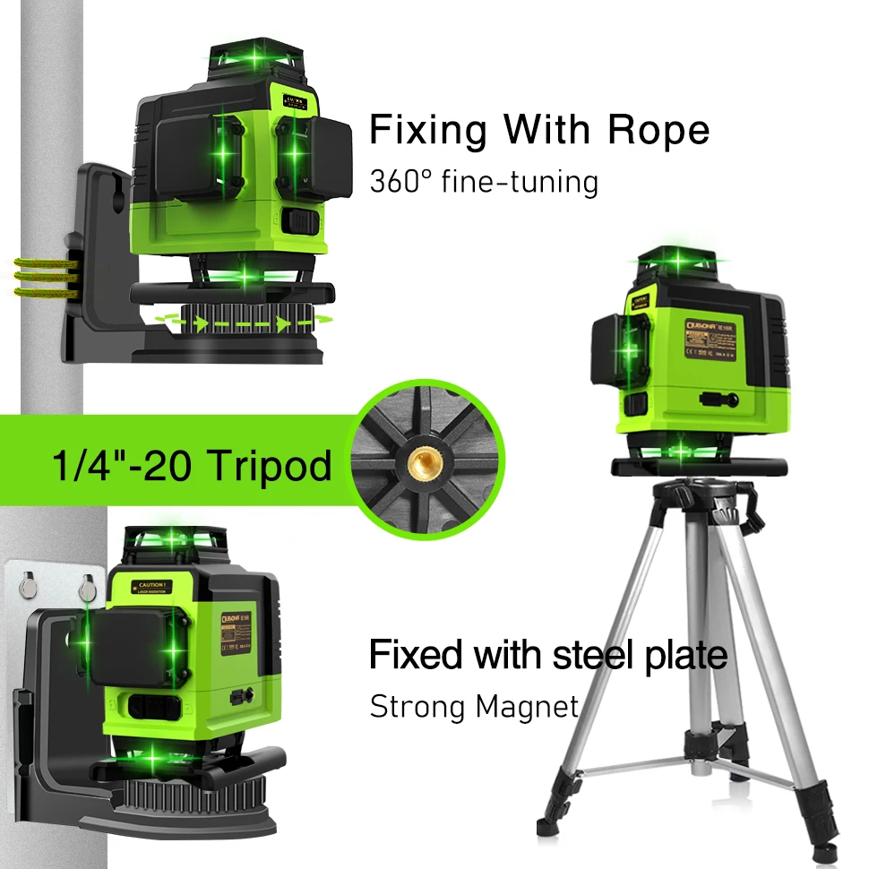 Clubiona 4D 16 lines Professional German Core Floor Ceiling Remote Control Green Line Laser Level with 5000mahs Li-Ion Battery