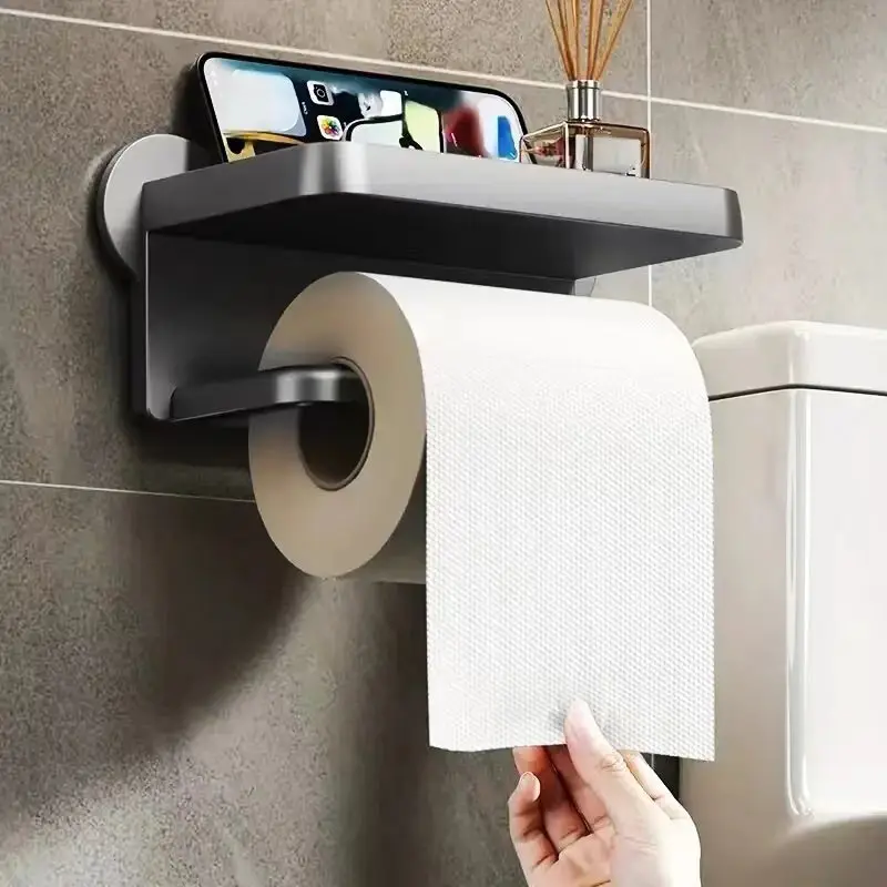 Punch Free Wall Mounted Tissue StorageRack Paper Roll Shelf Holder Restroom BoxShelve Multi Functional Phone PlacementToilet