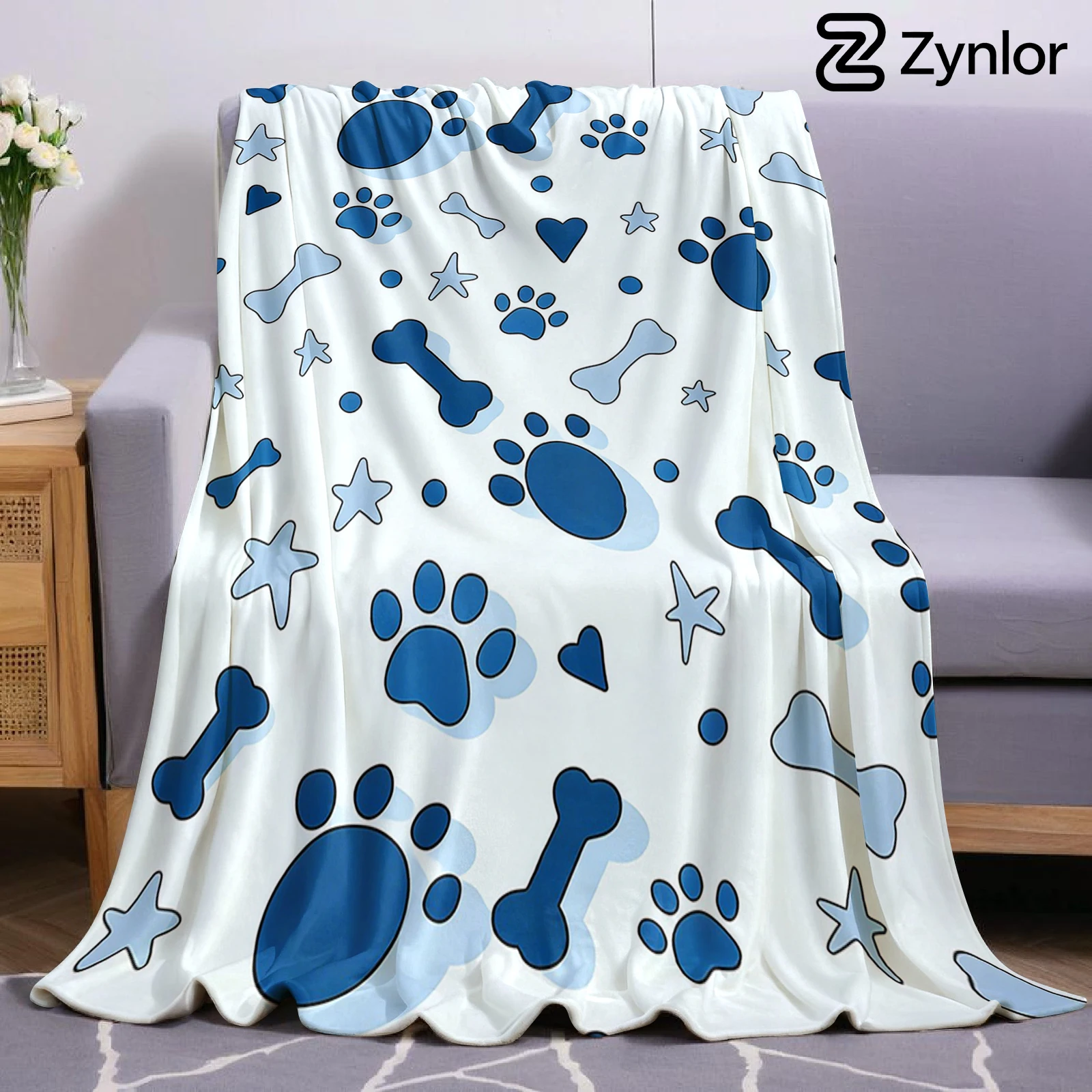 Puppy Love Paws Halloween Flannel Fleece Blanket Fluffy Warm Cozy Throw for Sofa Bedroom Home Holiday Decoration Gift