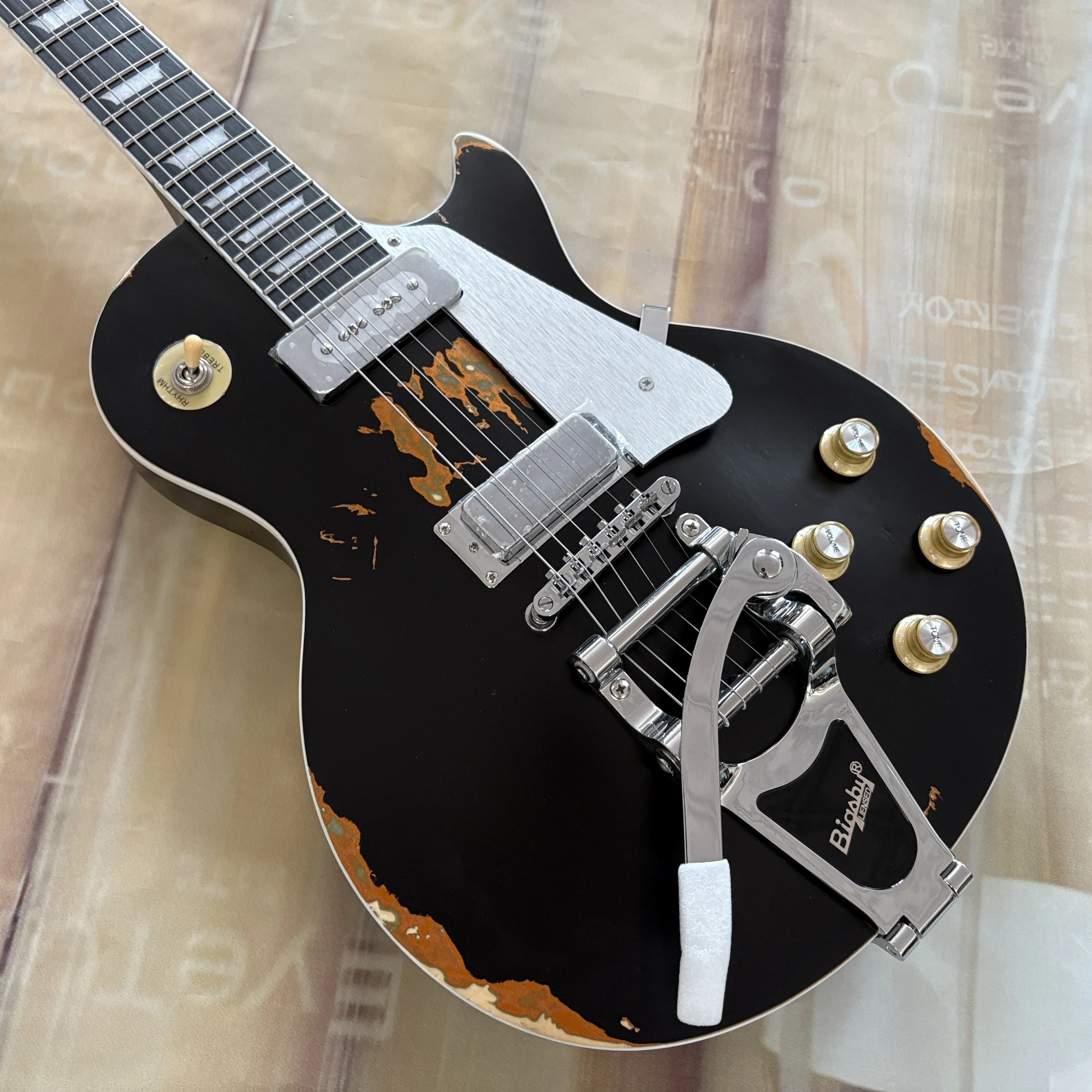 آثار يدوية - جهاز اهتزاز الجيتار الكهربائي P90 بيك اب - 22 فريتس - جسم خشب الورد - لوحة أصابع من خشب الورد #1