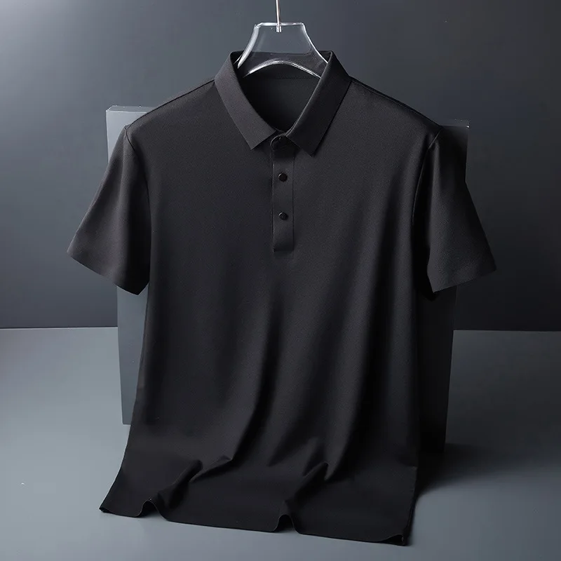 

Ice Silk Traceless T-shirt Quick Drying Men's Light Business Solid Color Half Sleeve Top Silk Breathable Traceless POLO Shirt