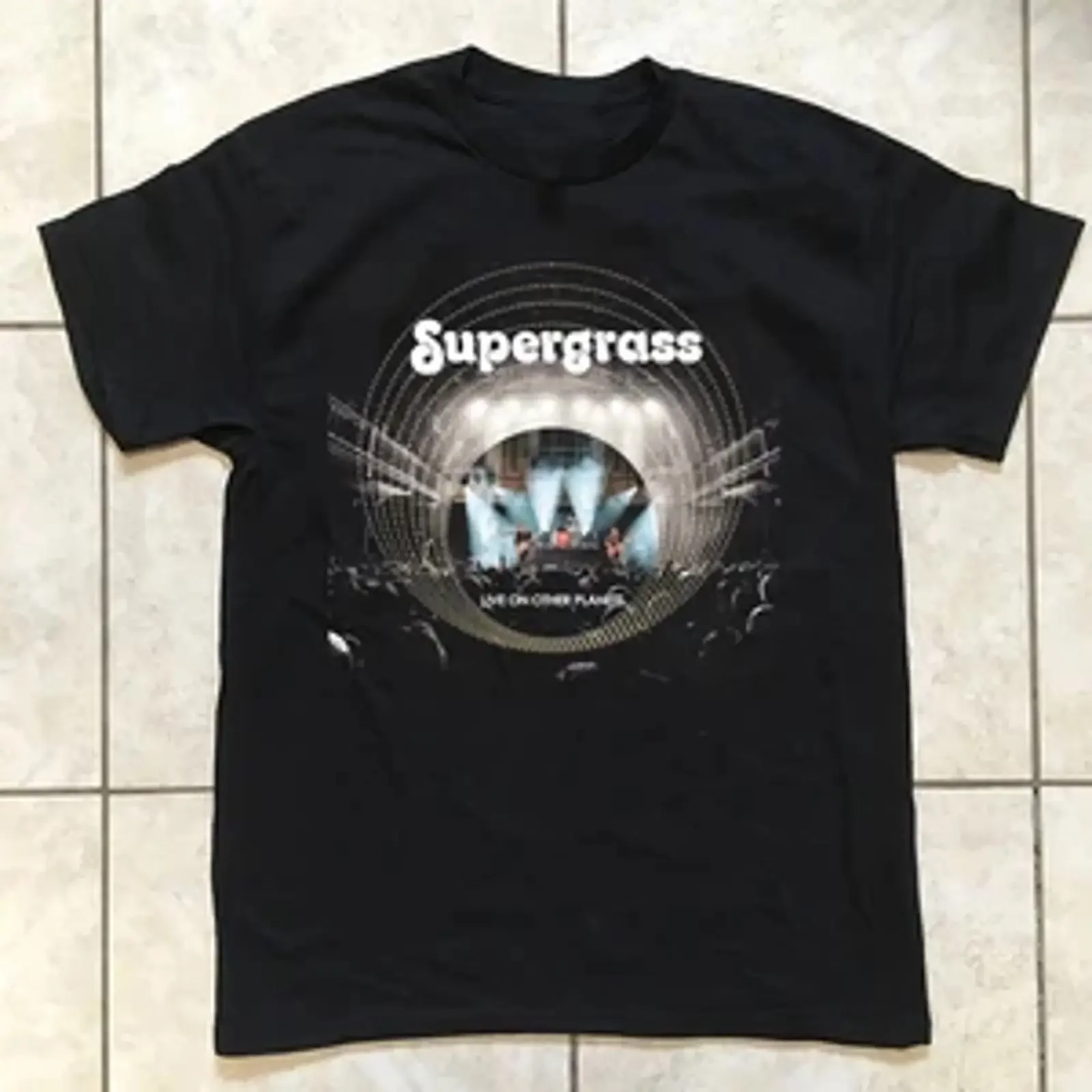 Футболка Supergrass 'Live On Other Planets' в полном размере S-5XL FF334, винтажная, с эффектом потертости, дизайнерская, с графическим принтом, дышащая.