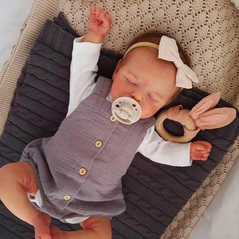 

49cm Handmade Reborn Dolls Cute Reborn Sleeping Baby Doll Girl Rosalie with Hand-Rooted Brown Hair and Gift