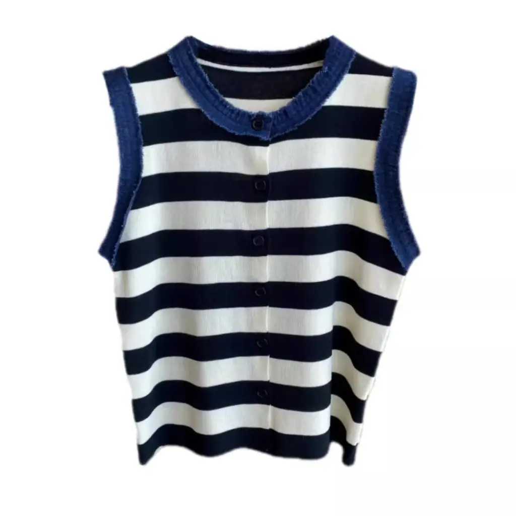 

Women's Chic Slim Fit Contrast Color Knitted Vest Striped Sweater Fashionable Inner Wear for Autumn New F080808