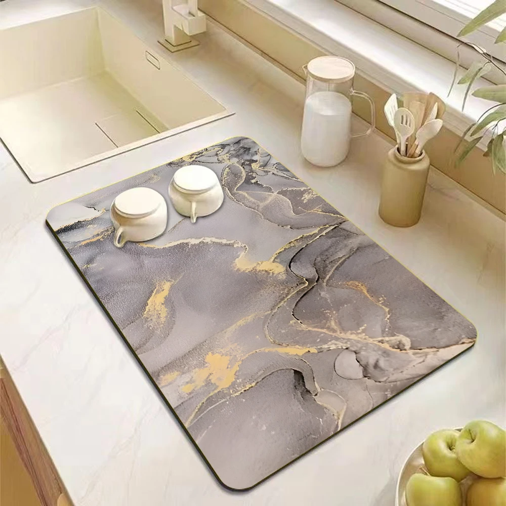 Nordic Style Marble Patterned Dining Table Drain Mat Kitchen Coffee Bar Absorbent Pad Anti Slip Mat for Dining Table Protection