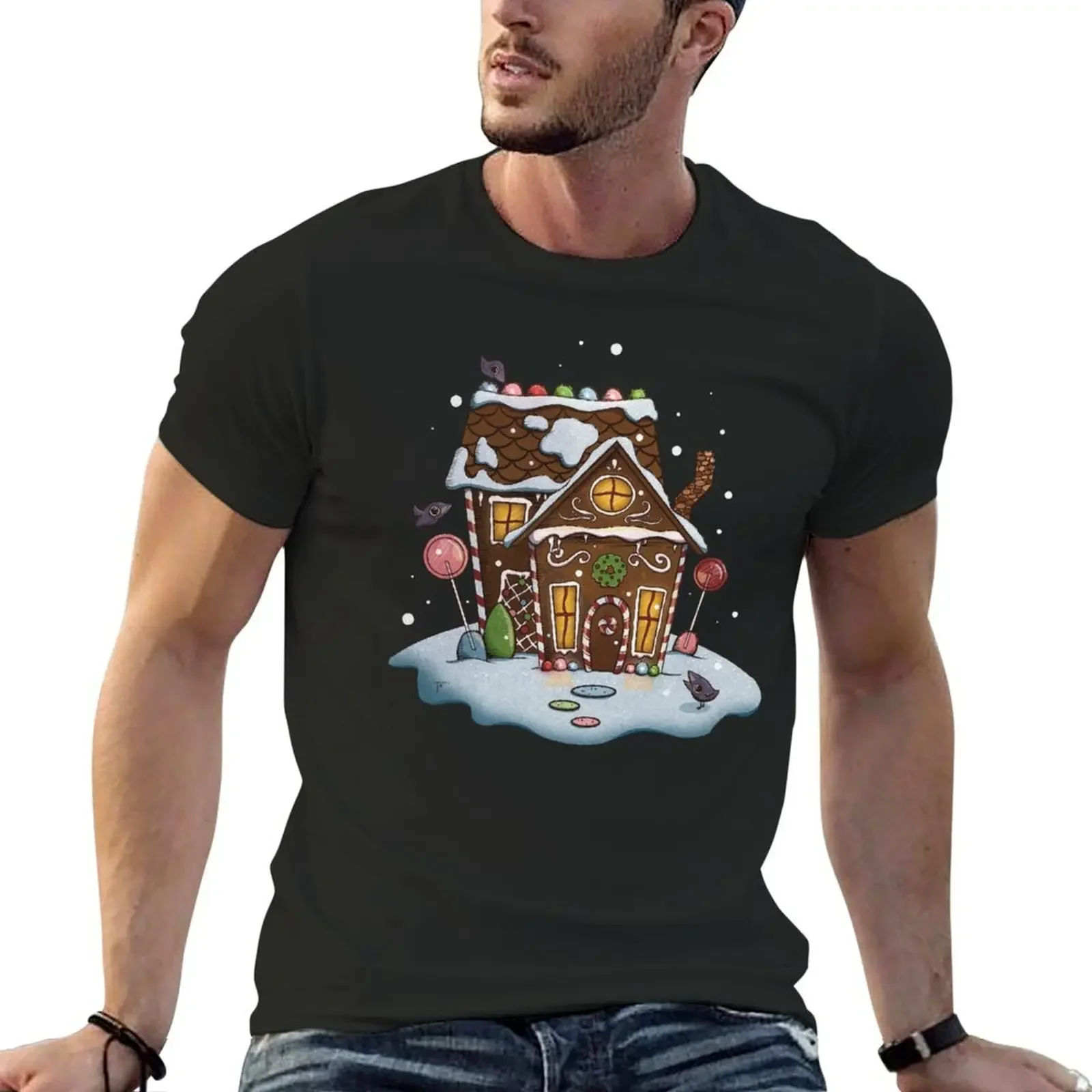 Holiday Gingerbread House with Cute Crows T-Shirt aesthetic clothes custom t shirt t shirts for men pack