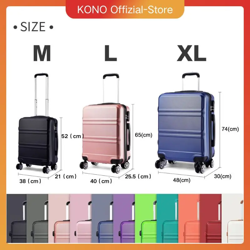 KONO-candado TSA para maleta con ruedas dobles, maleta con caja dura de TONO, carritos ligeros de ABS, M/L/XL