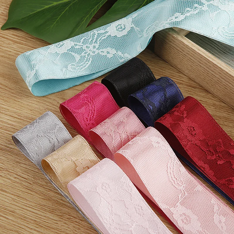 Lace Embroidered Satin Ribbon Korean Double Layering DIY Bow Tie Hair Accessories Clip Corsage Flower Gift Wrap Handmade Crafts