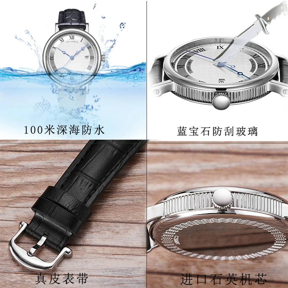 38.5MM Simple Ultra-thin Men\'s Quartz Watch Sapphire Crystal Two-pin Blue Steel Pointer Japan Imported Movement Stainless Steel