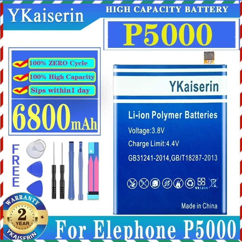 Сменный аккумулятор ykaisсеребрин P 5000 6800 мАч для Elephone P5000, аккумулятор большой емкости + номер отслеживания