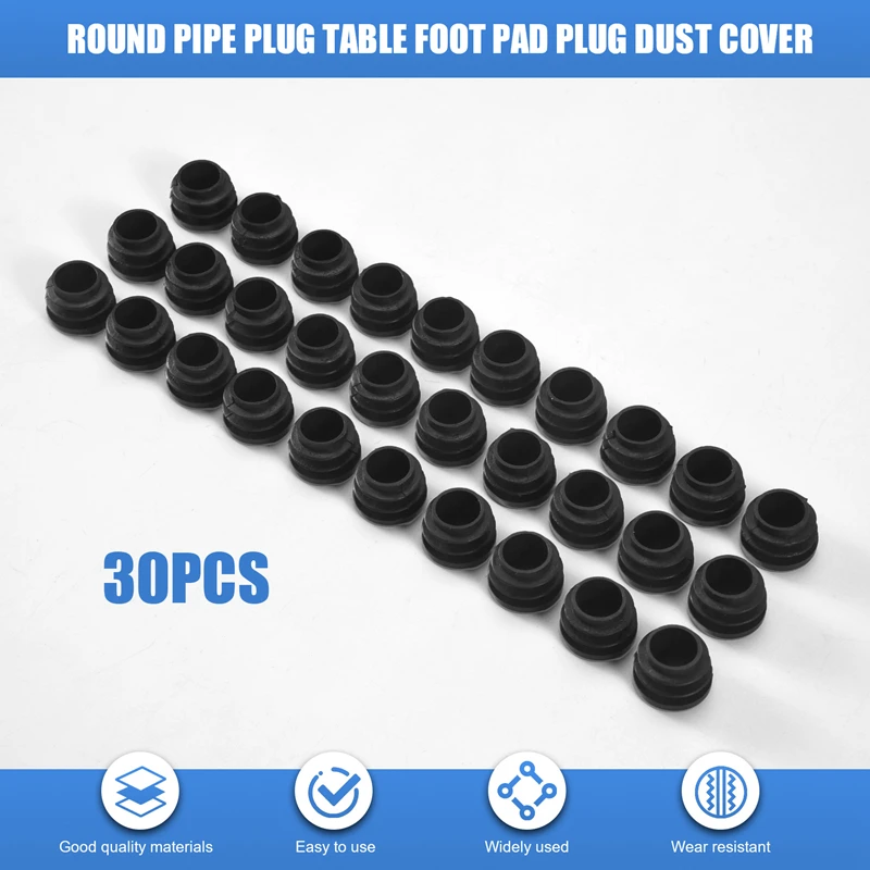 Round Table Chair Leg Tube Pipe Insert End Cap 19Mm Dia 30Pcs Black