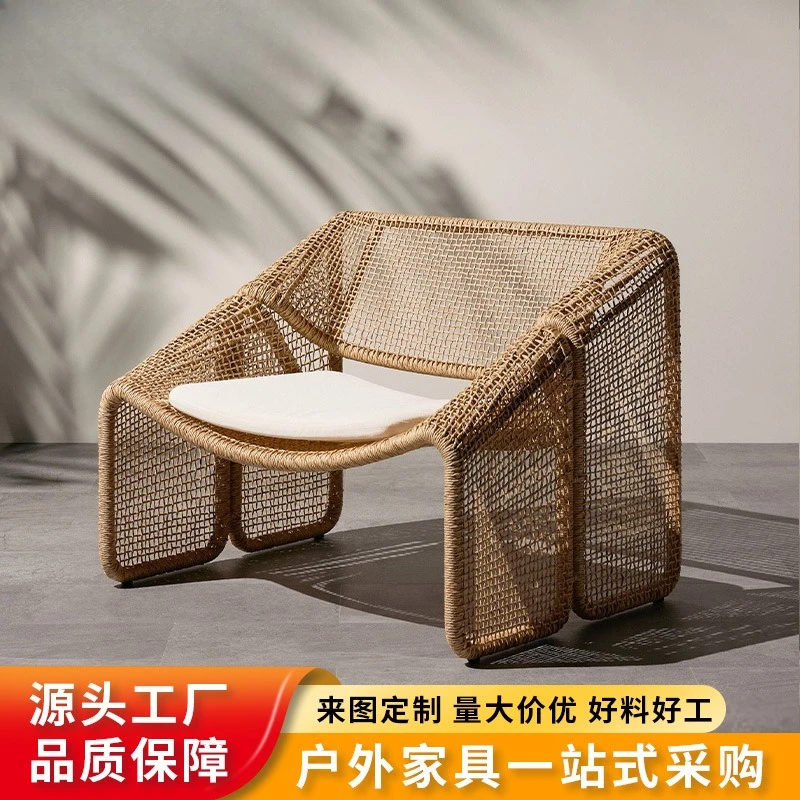 Nordic outdoor sofa twisted rope rattan leisure courtyard designer waterproof lazy balcony recliner model room furniture