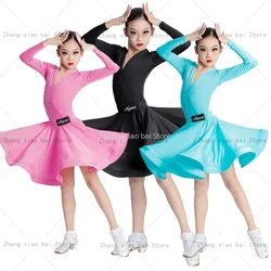 Girls Latin Dance Dress Children Ballroom Dance Dresses Kid Salsa Rumba Cha Cha Samba Tango Top Skirt Stage Performance Clothing