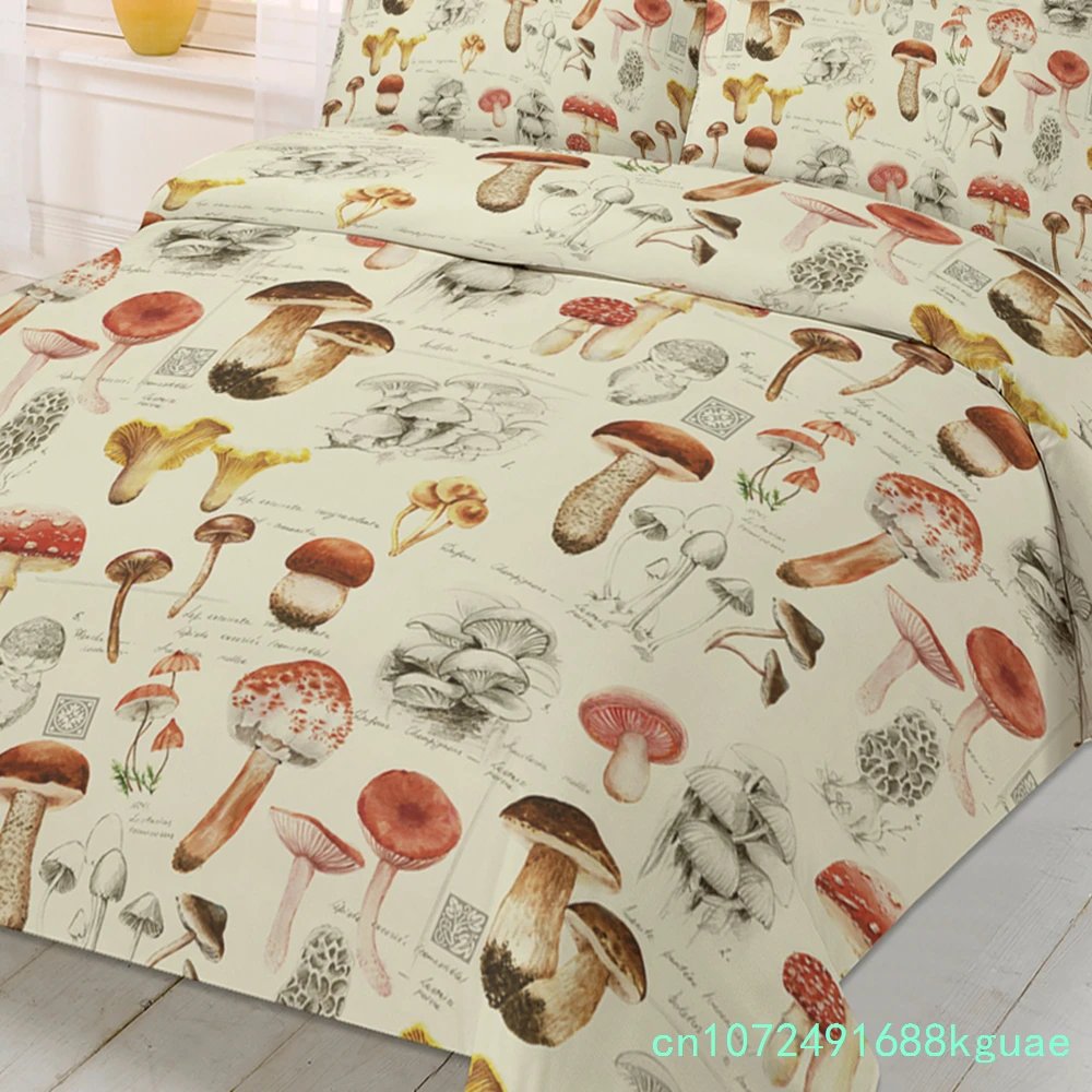 マッシュルーム柄ヴィンテージ3点寝具セット（ダブルベッド用） - Home Textiles Bedding のレビューと価格