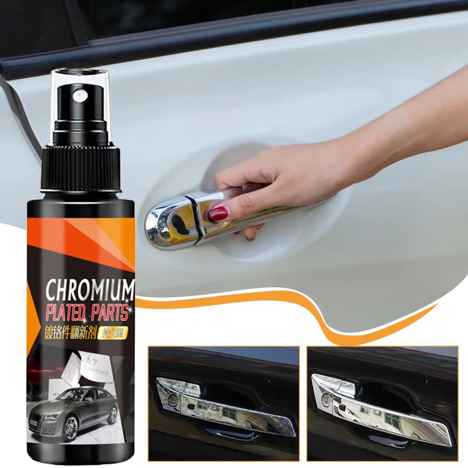 Chrome Shine Restorer 100ml Rust Remover Spray Auto Metal Cleaning and Refurbishment for Car Door Handle Wheel Hub Bumpers