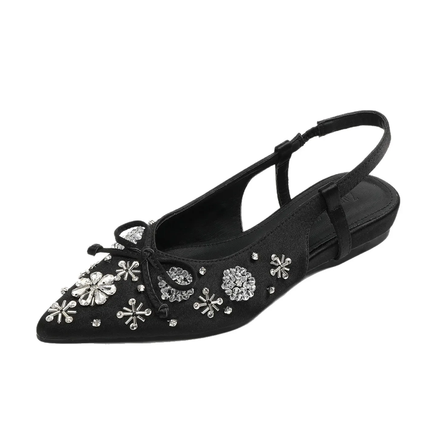 French Women's Sandals Bow Half-Drag Pointed Back Wedge Heel Light Weight Solid Fashion Trend Large Size Shoes