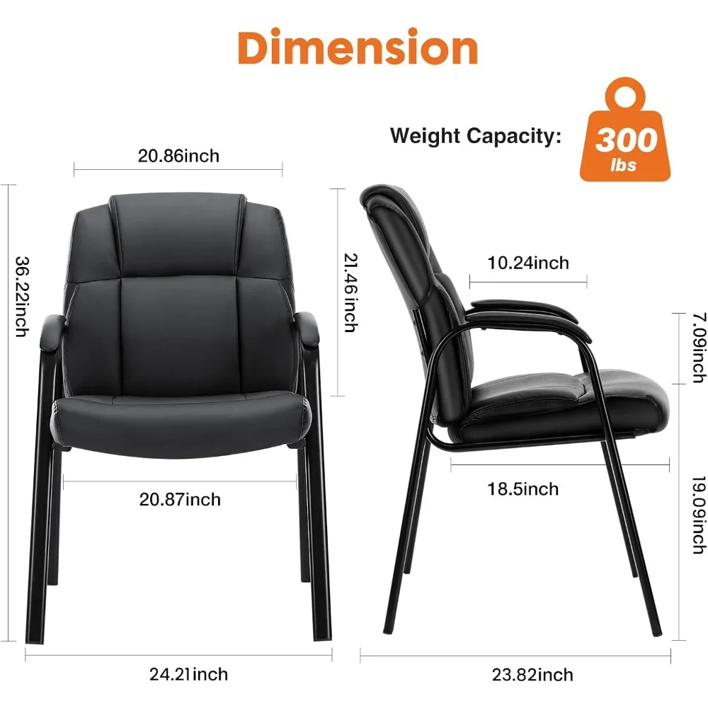 Juego de 2 sillas para invitados de oficina para sala de espera, silla de oficina ejecutiva grande y alta de cuero PU sin ruedas con brazos acolchados para recepción