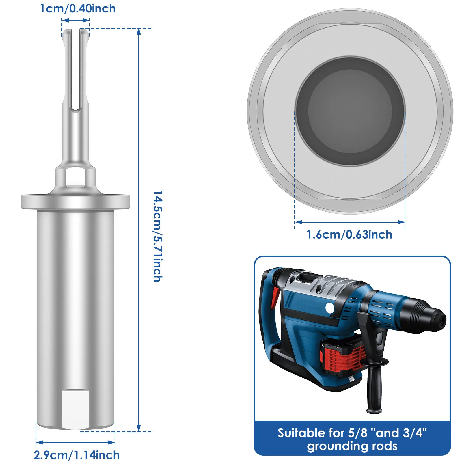 Ground Rod Driver Heavy Duty SDS Plus Shank Drill Bit Driver Detachable Hammer Drill Ground Rod Driver Wear Resistance Ground