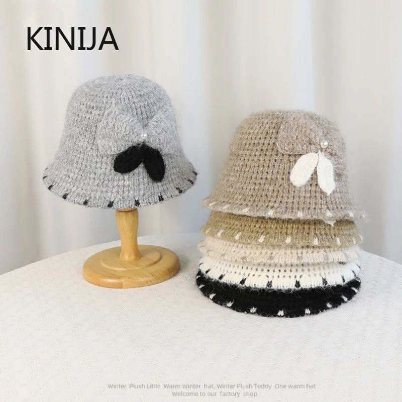 Winter Eimer Hut Verdickt Warme Becken Kappe Frauen Französisch Fedora Hut Dame Im Freien Casual Stricken Fischer Hut Koreanische Sle