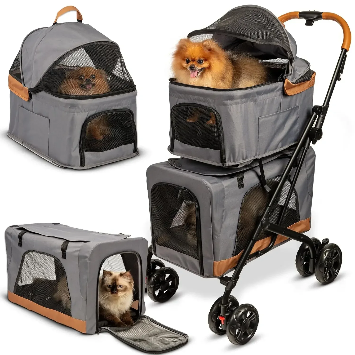 Double Pet Stroller with Detachable Carriers， Compact & Convenient Design - Easy Assembly Double Dog Stroller - Graphite Gray