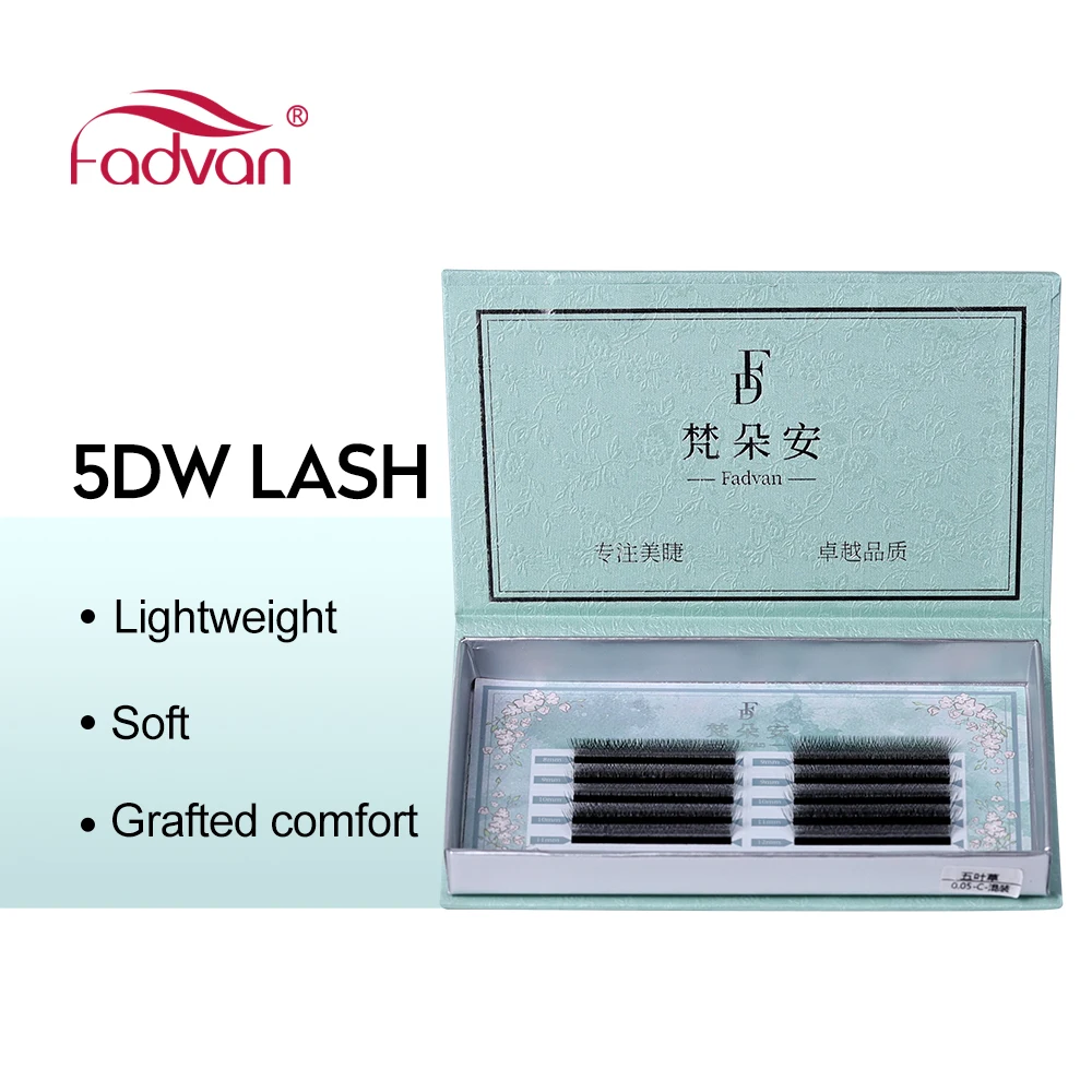 Fadvan 5DW Shape Eyelashes Extension 0.05/0.07 Faux Mink B/C/D/DD/LC 8-14mm Black Premade Fan Lashes Extension