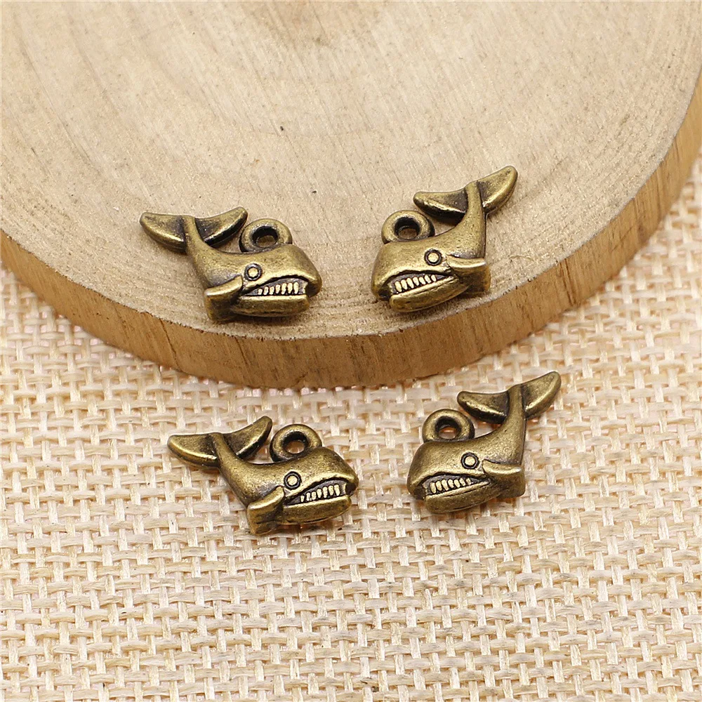 10pcs 15x10mm Antique Bronze Color Shark Charms For Jewelry Making A10427