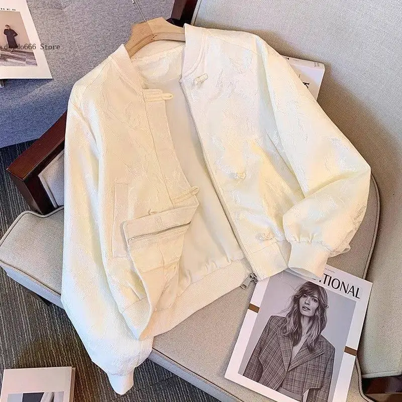 New Chinese Style Baseball Jacket Women's Spring and Autumn Button Jacquard Small Fragrant Style Jacket