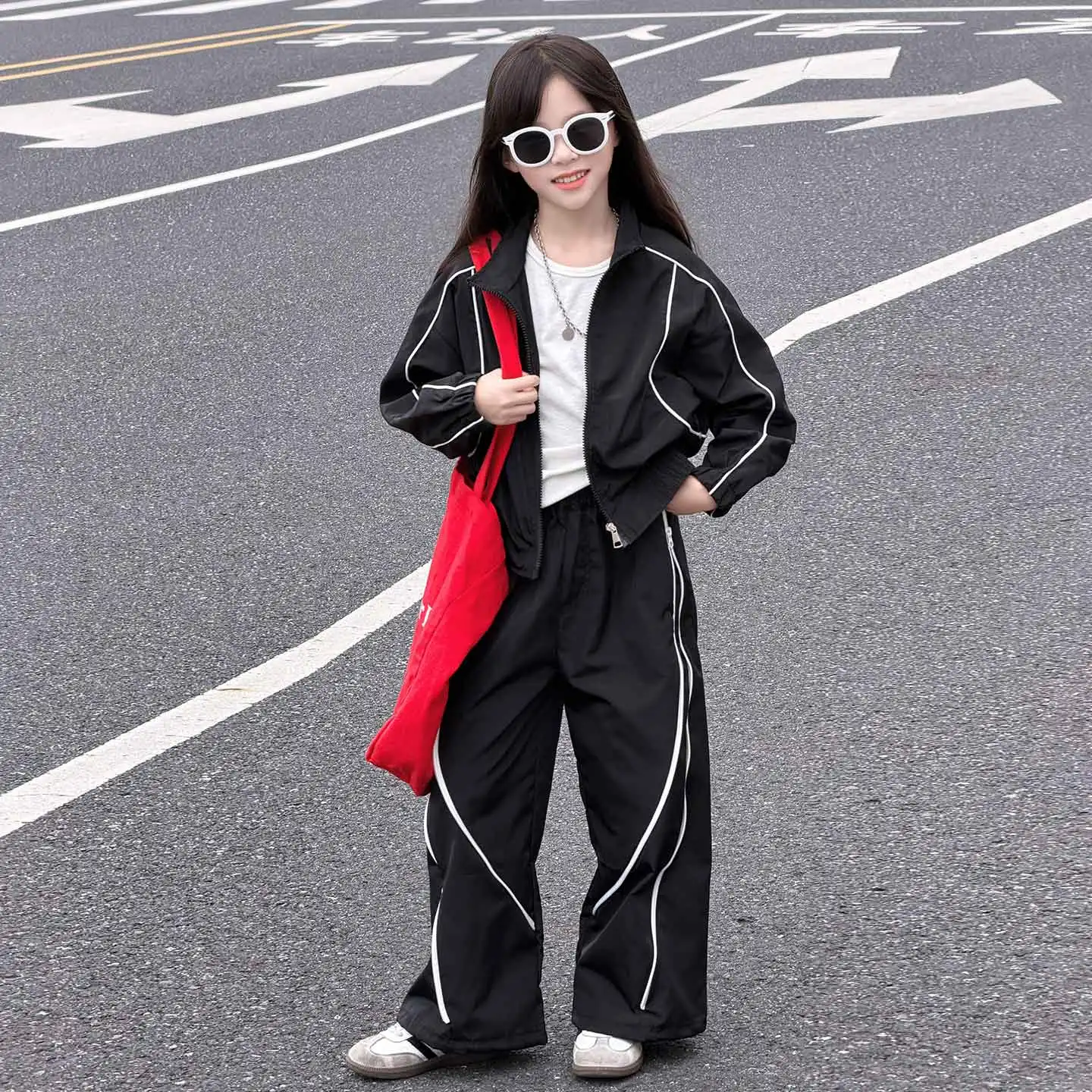 autumn teen girls sport clothes suit zipper jacket+wide-leg pants 2pcs junior kids sweatsuit suit 4-14 child outfits clothing