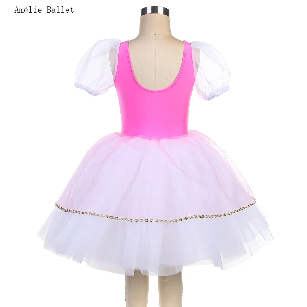 24040 ใหม่เครื่องแต่งกายบัลเล่ต์ Rose Red Spandex Bodice ดอกไม้ด้านหน้าโรแมนติกบัลเล่ต์ Tutus หญิง STAGE Performance Tutus