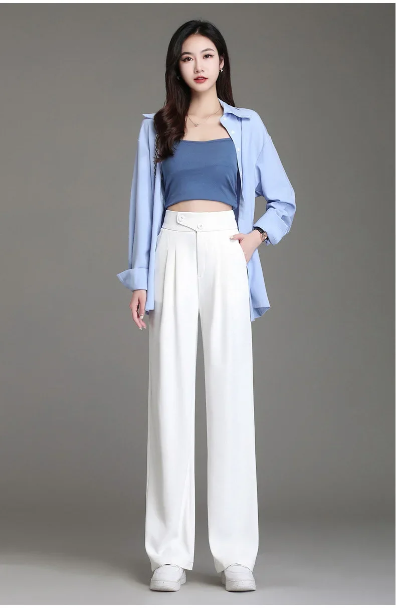 

Korean Fashion Office Trousers For Women Spring Summer High Waist White Straight Stacked Pants Women's Trousers Y2k Streetwear