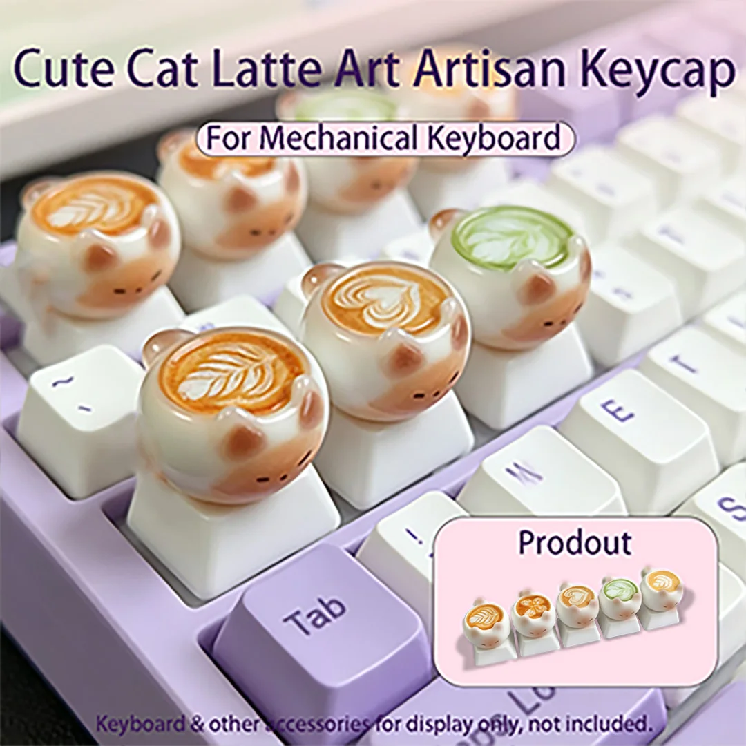 Cute Thai Cat Key Cap, Cartoon Coffee Animal Keycap for Cherry MX Switch Gaming Keyboard