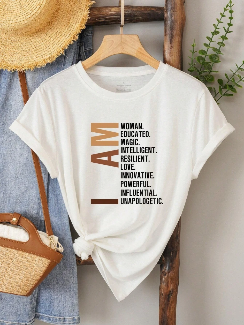 To The Person Behind Me Letter Prints Women T-Shirt Casual Loose Short Sleeve Street Breathable Clothes Summer O-Neck Tee Shirts