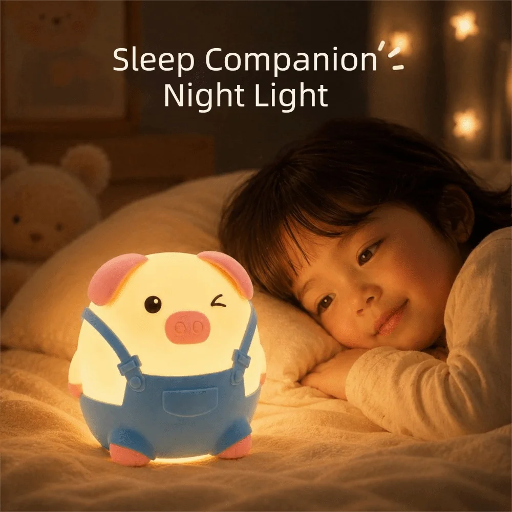 Soft Eye-Care Pig Silicone Night Light Warm Glow Dimmable LED Silicone Nightlight Cute Pig Shape Eye Protection