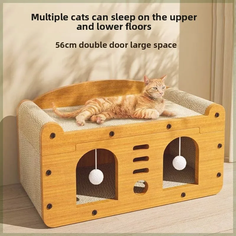 ZHAYA Two Layer Large Cat Scratcher Lounge Bed Durable No Mess Multi Functional Sofa Protector for Cats and Kittens Indoor Use