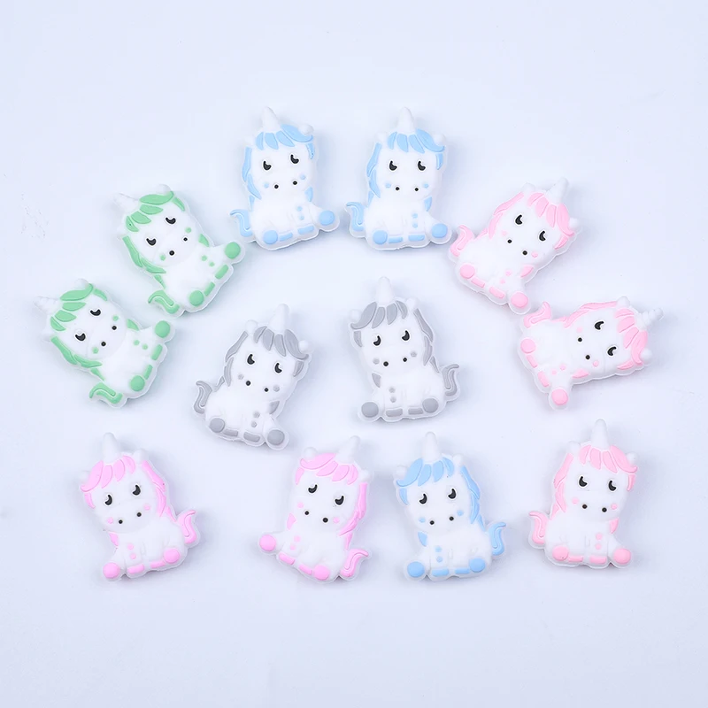 5/20/50pcs Unicorn Baby Silicone Beads Cartoon Animal Silicone Beads for pacifier Clips Teether Teething Toys Baby Accessories