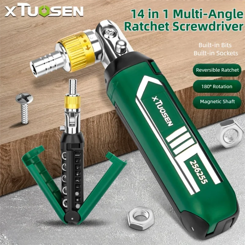 Cross & Slotted Ratchet Screwdriver Set, Special Shape Multi-bit Repair Tool Kit for Home DIY and Professional Use