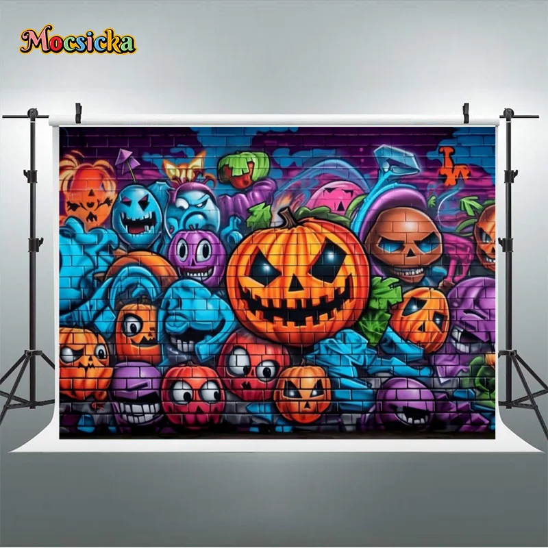 Halloween Fotografia Fundo Graffiti Parede, Assustador Abóbora Correspondência Decoração, Kids Portrait Supplies, Photo Studio Props