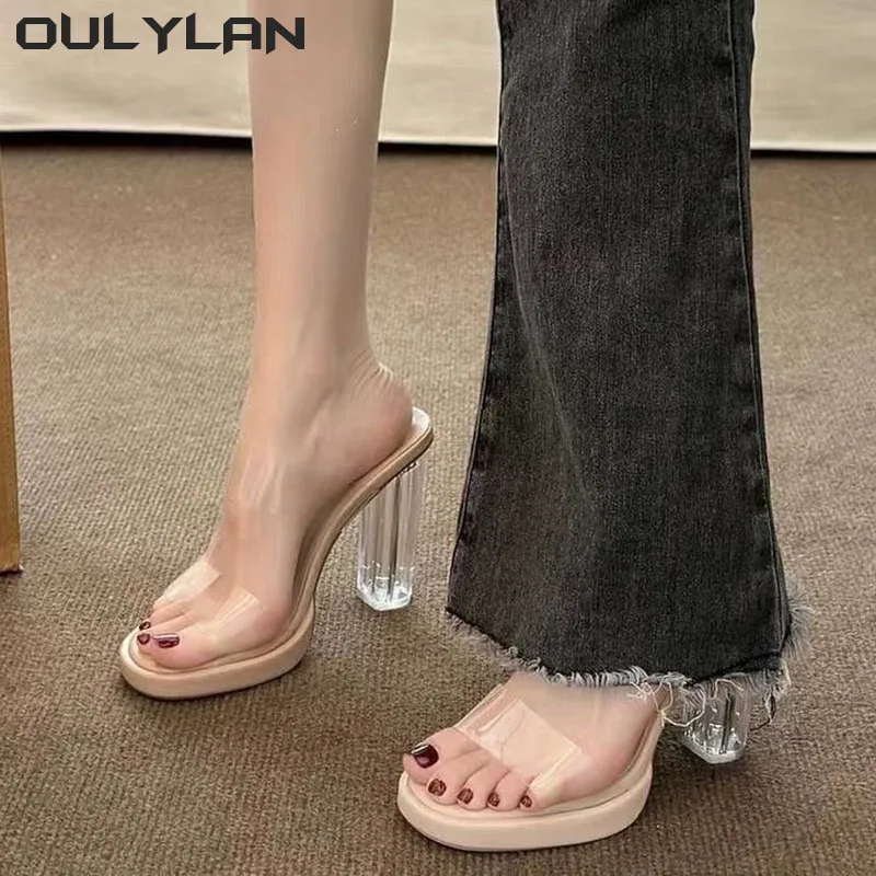 PVC Jelly Slippers Women Pumps Sandals Open Toe High Heels Ladies Transparent Perspex Slippers Shoes Heel Clear Sandals