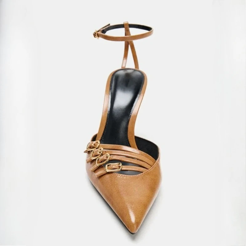 

Sexy Pointed Toe Pumps Sandals Women Metal Buckle Strap Slingbacks Shoes Elegant Designer High Heels Banquet Party Shoes Women