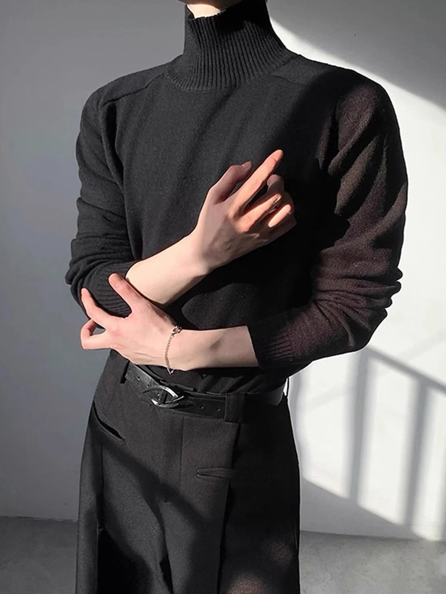 

Bla Restrained Knitwear Men's Winter Thiened Fce High Collar American Sle Slim Fit Base Layer Long Sve Crew Ne