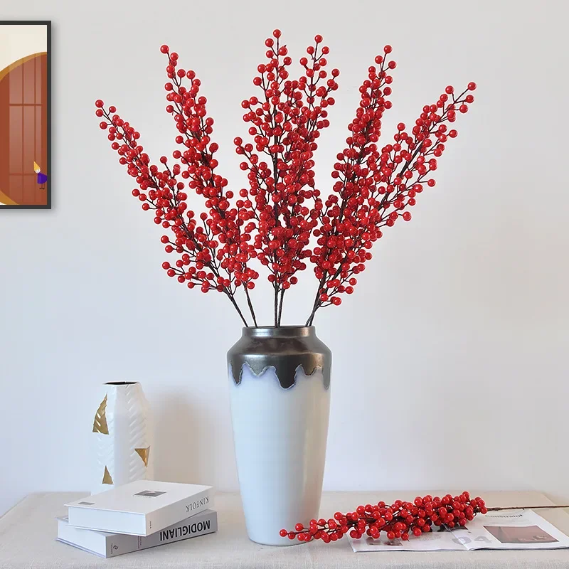 94CM Artificial 12 Fork South Red Fruit Home Living Room Christmas Decoration Holly Decoration Props Red Fruit