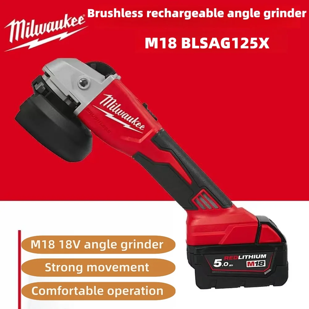 Milwaukee 125 мм Бесщеточная угловая шлифовальная машина Полировальный станок Высокомощный аккумуляторный электрический режущий станок 18 В Электроинструменты.