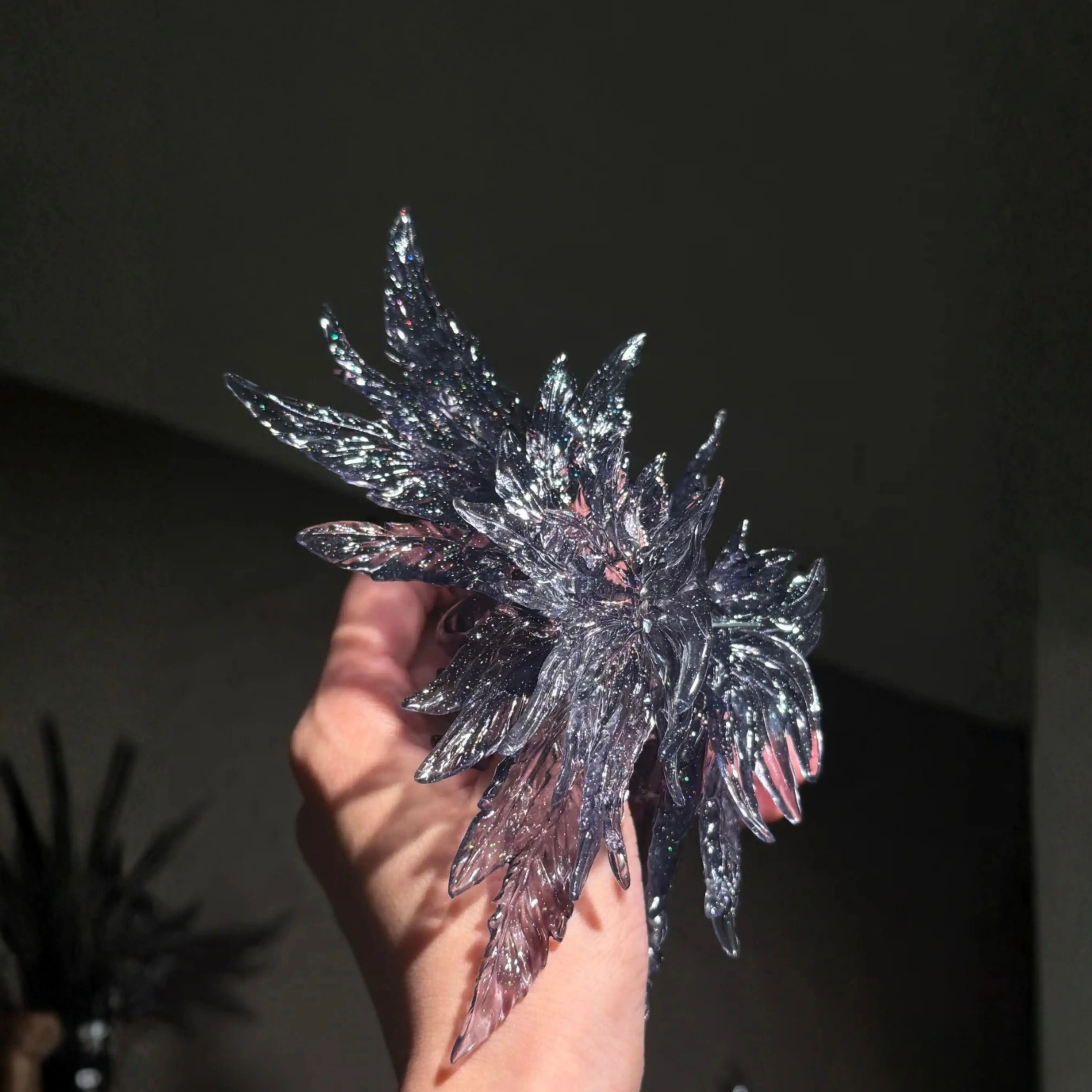 

Iridescent Black Translucent Feather Hair Claw | 3D Printed Layered Wings, Fallen Angel Rebirth Series, Maximalist Design Hair A