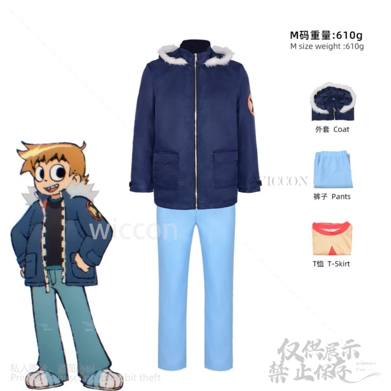 Anime Scott Pilgrim Takes Off Cosplay Scott Costume Coat Pants Roleplay Halloween Christmas Carnival Fantasia Suit Adult Kids