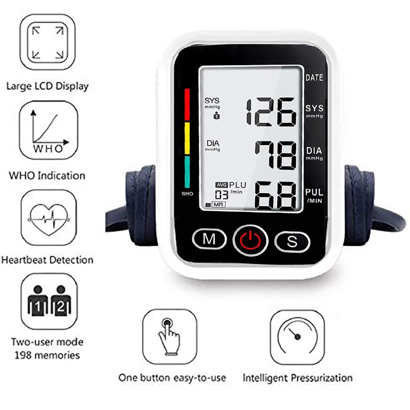 Arm Blood Pressure Monitor Pressure Sensor Monitor BP Equipment Automatic Tonometer Digital Tensiometer LED Display Arm Cuff